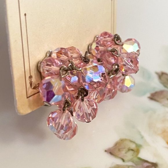 Vintage LAGUNA Pink Crystal Clip Cluster Earring - Picture 3 of 7